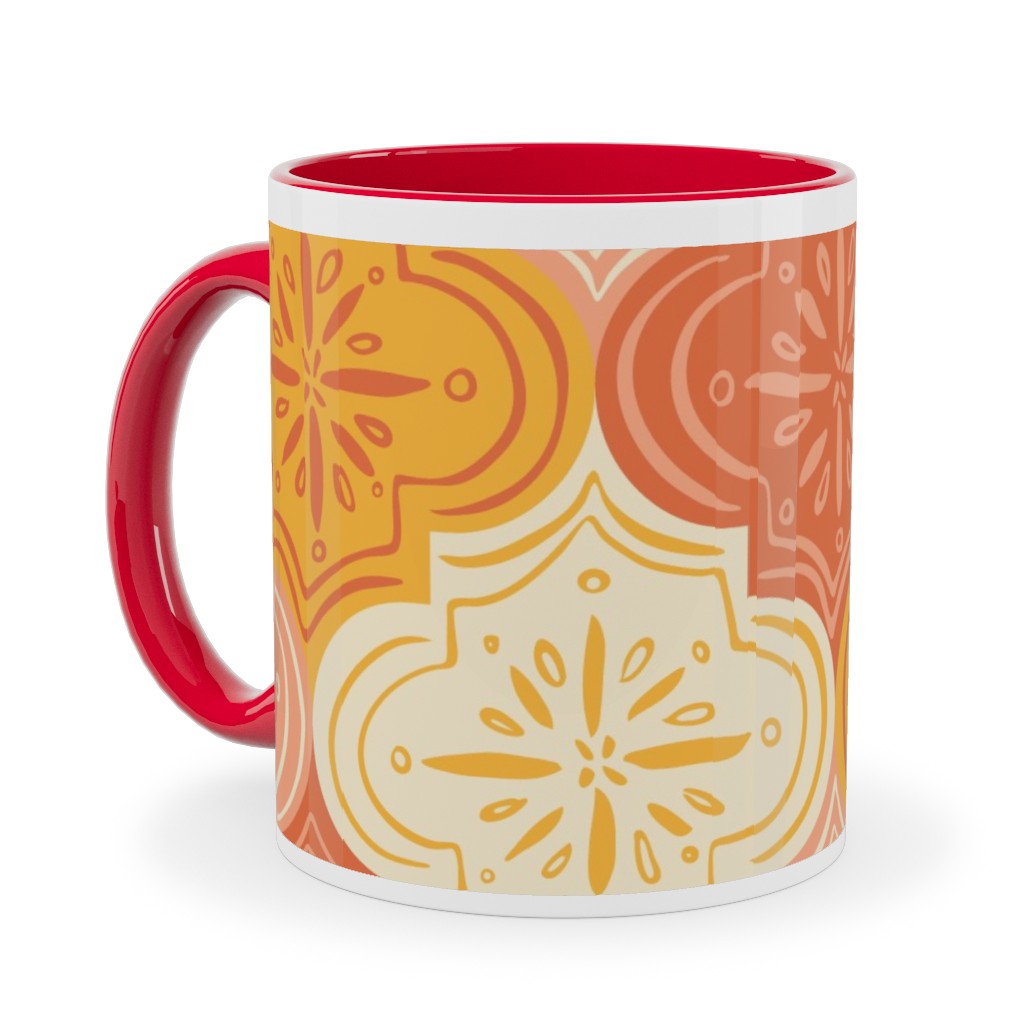 Arabesque - Warm Ceramic Mug, Red,  , 11oz, Orange