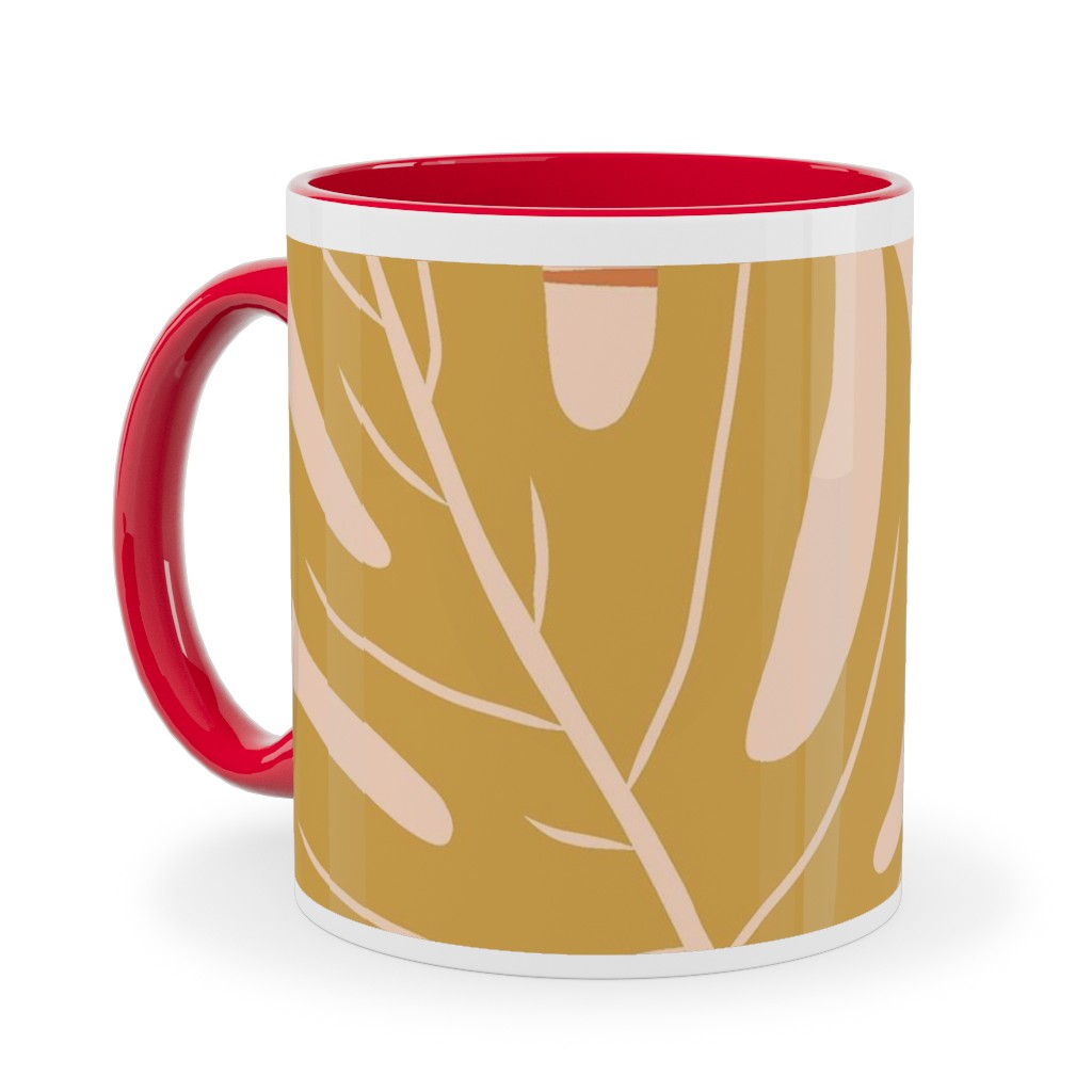 Paradiso - Tropical Palm Fronds - Golden Blush Ceramic Mug, Red, , 11oz, Pink, Bright Pink