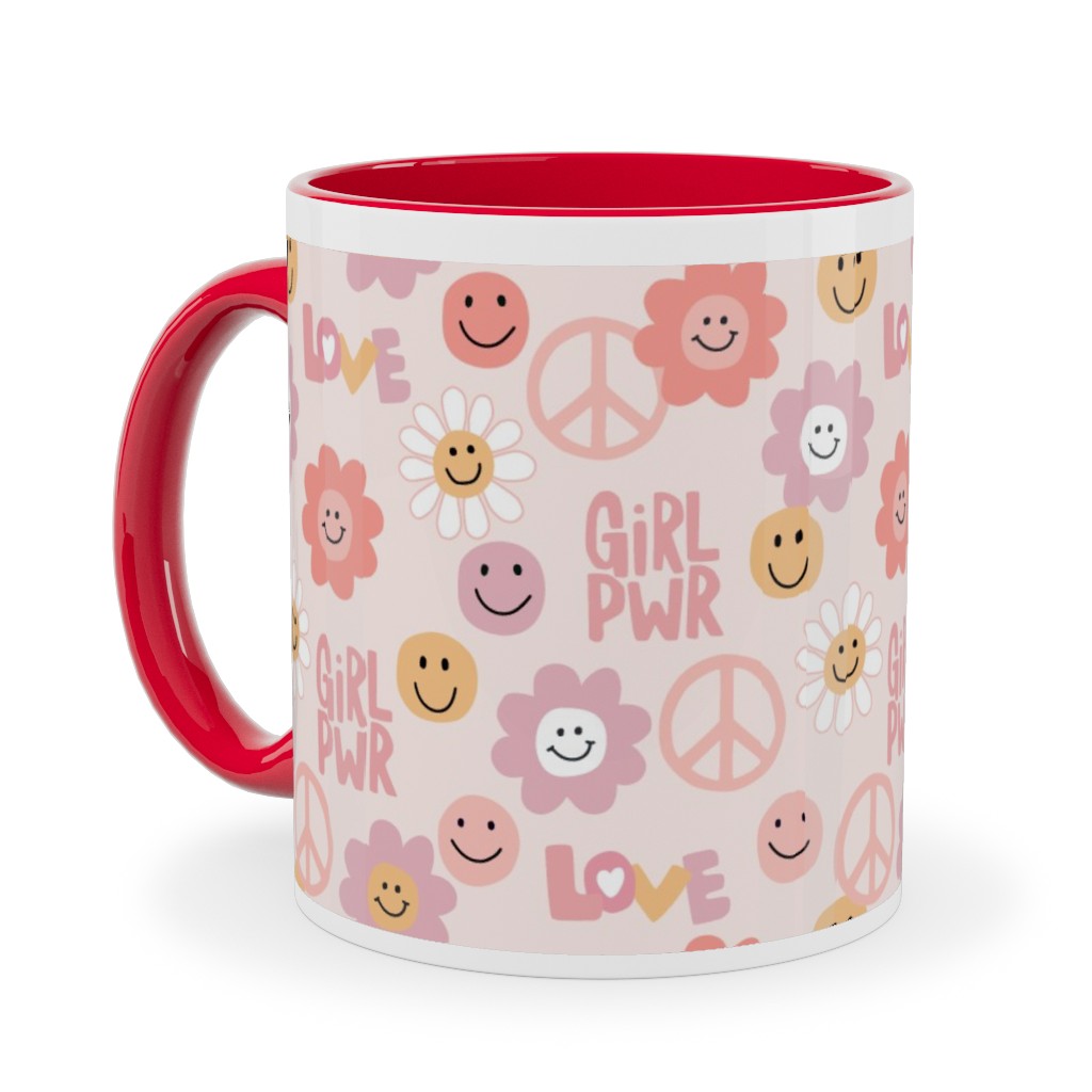 Happy Girl Power - Pink Ceramic Mug, Red,  , 11oz, Pink