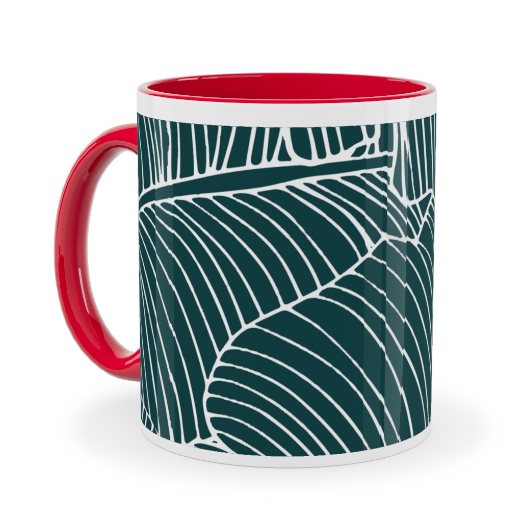 Banana Leaf - Teal Ceramic Mug, Red,  , 11oz, Green