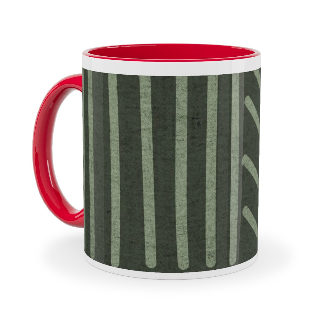 Mudcloth Weaving Line - Green Ceramic Mug, Red, , 11oz, Green, Classic Green