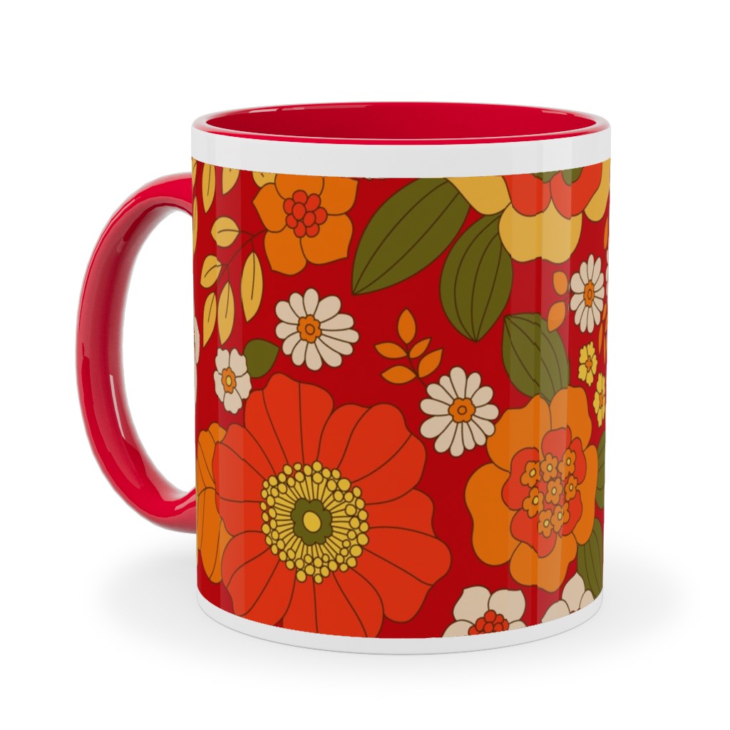 Vintage Flora - Red Ceramic Mug, Red, , 11oz, Orange, Orange