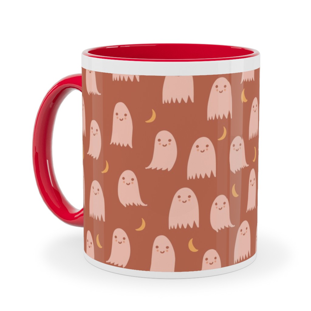 Cute Halloween Ghosts Ceramic Mug, Red,  , 11oz, Pink