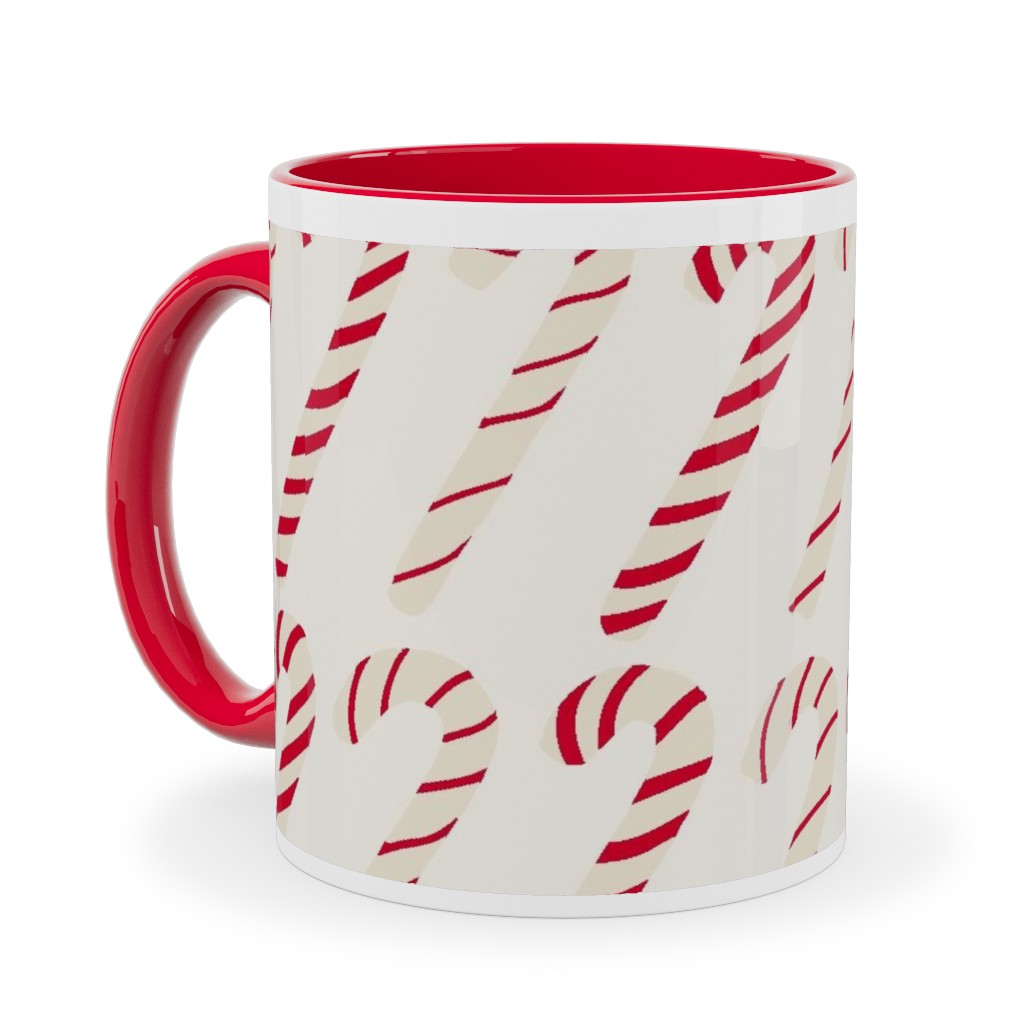 Dancing Candy Canes Ceramic Mug, Red, , 11oz, Beige, Pearl