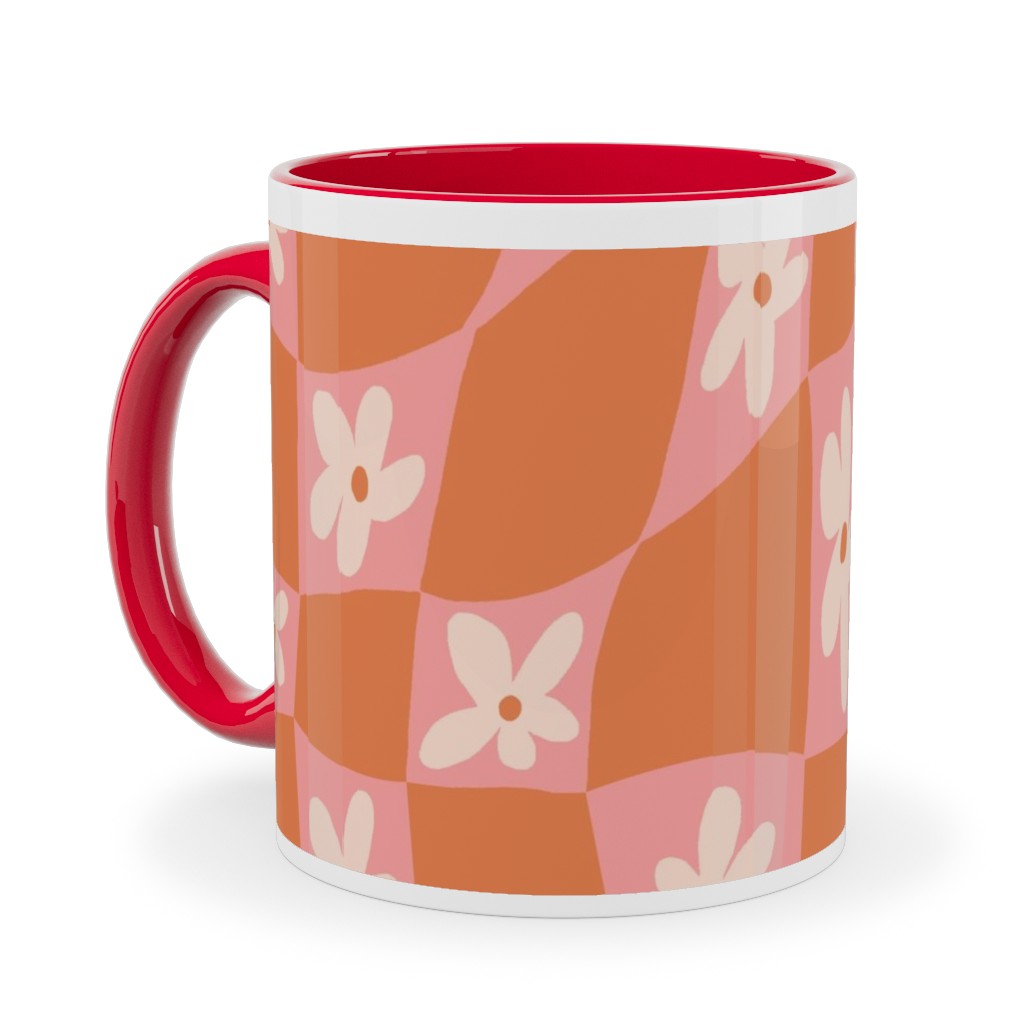 Trippy Chamomile - Floral - Orange and Pink Ceramic Mug, Red, , 11oz, Orange, Orange