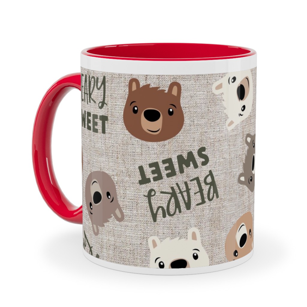 Beary Sweet Bears - Beige Ceramic Mug, Red,  , 11oz, Beige