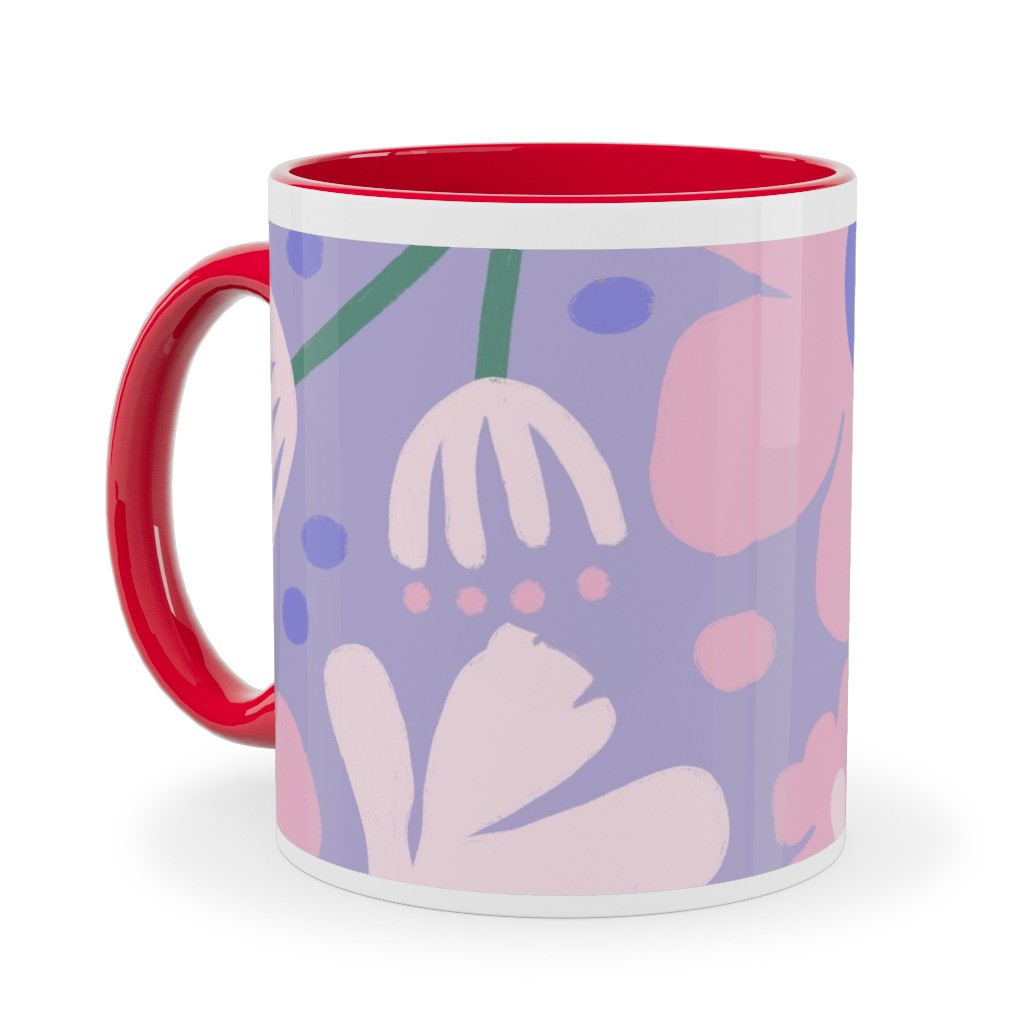 Blooming Garden on Lilac Ceramic Mug, Red, , 11oz, Purple, Purple