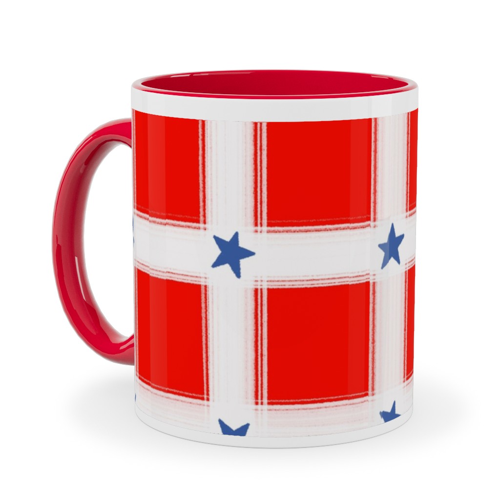 Star Plaid Ceramic Mug, Red,  , 11oz, Red