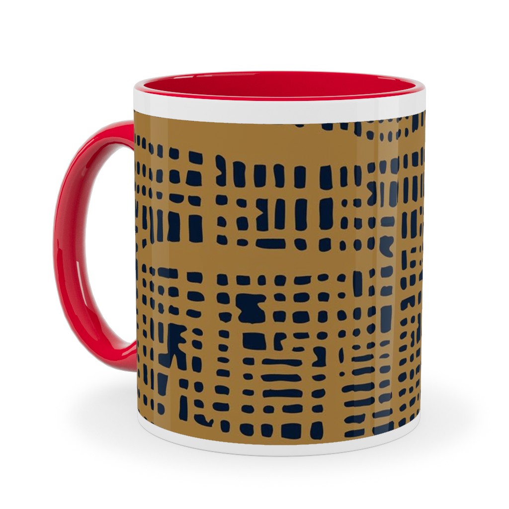 Linen Texture - Mustard Ceramic Mug, Red,  , 11oz, Yellow