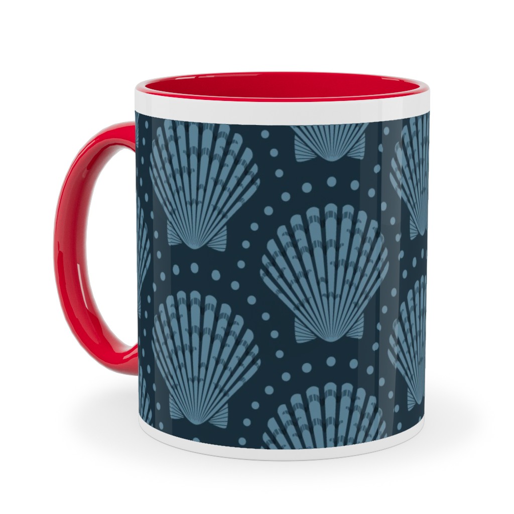 Pretty Scallop Shells - Navy Blue Ceramic Mug, Red,  , 11oz, Blue