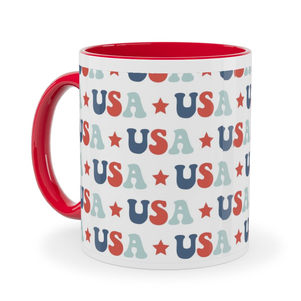 Usa - Groovy Vintage - Red White Blue Ceramic Mug, Red, , 11oz, Multicolor
