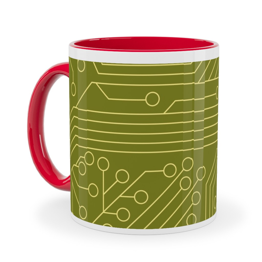 Motherboard Computer Science Ceramic Mug, Red, , 11oz, Green, Dark Lime