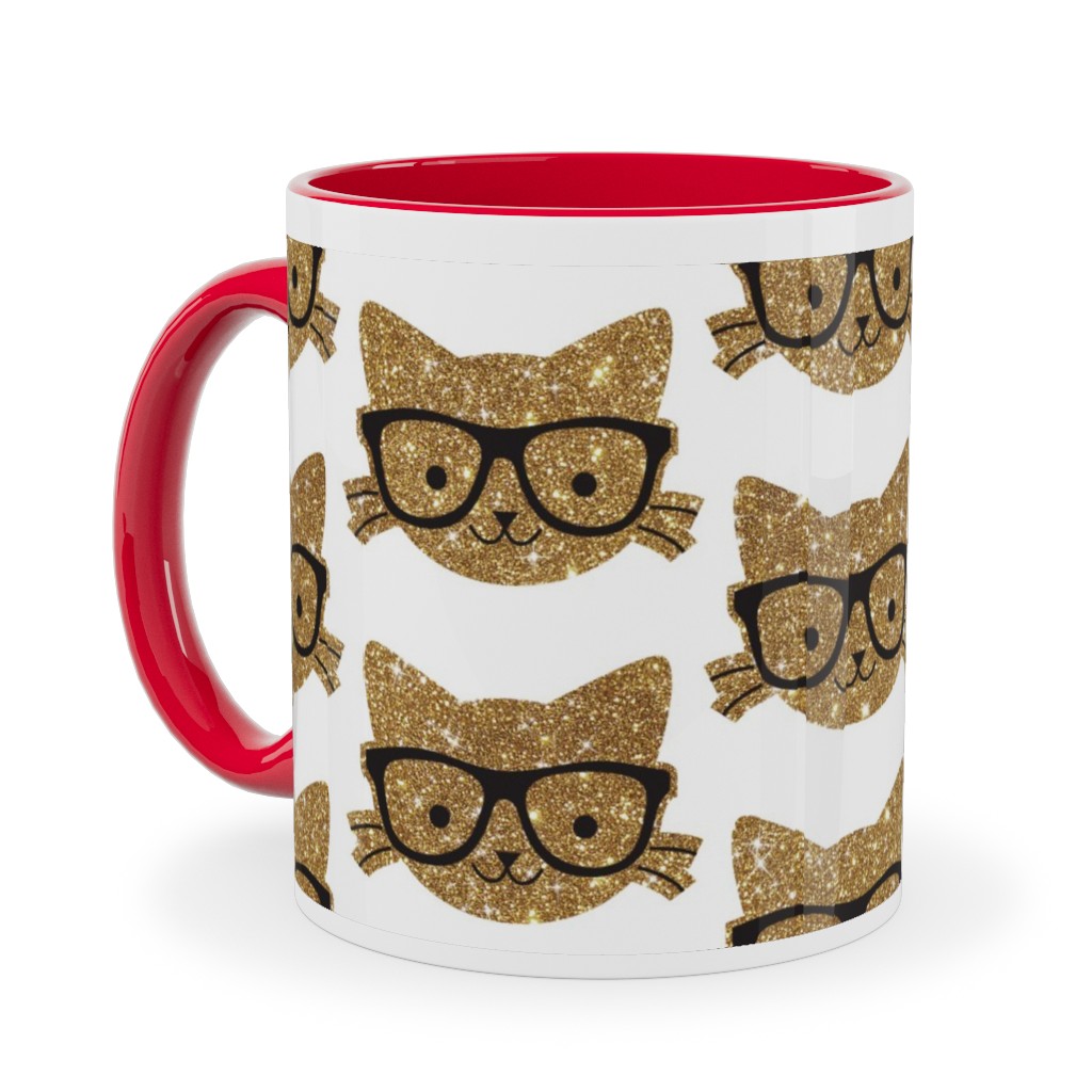 Sparkle Kitties Ceramic Mug, Red, , 11oz, Beige, Truffle
