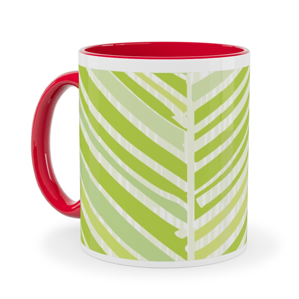 Herringbone Hues of Green Ceramic Mug, Red, , 11oz, Green, Classic Green