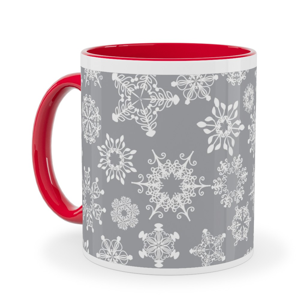 Snowflake Silver Ceramic Mug, Red,  , 11oz, Gray