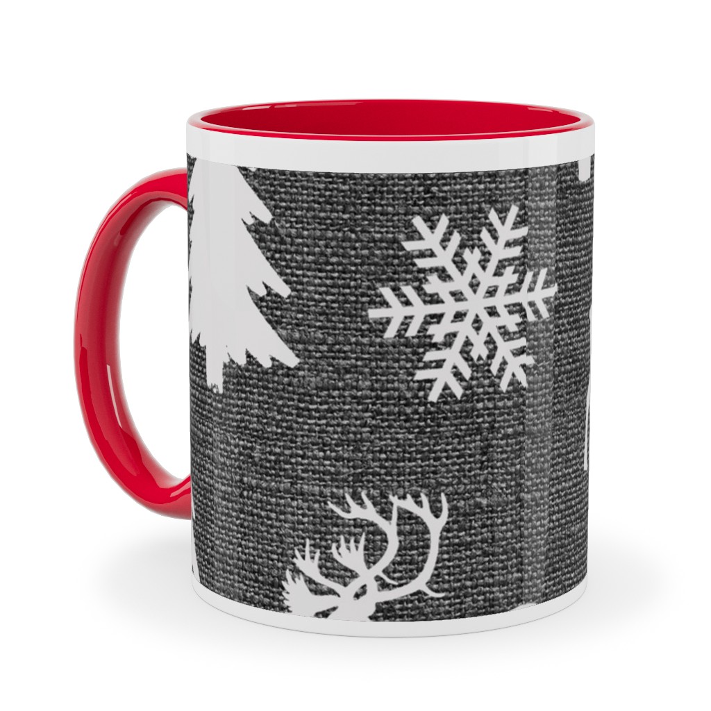 Winter Forest on Canvas Ceramic Mug, Red, , 11oz, Gray, Gray