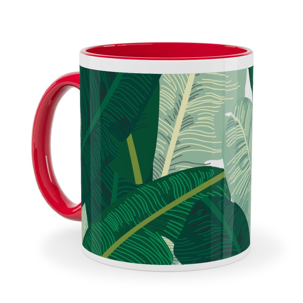 Classic Banana Leaves in Palm Springs Green Ceramic Mug, Red,  , 11oz, Green