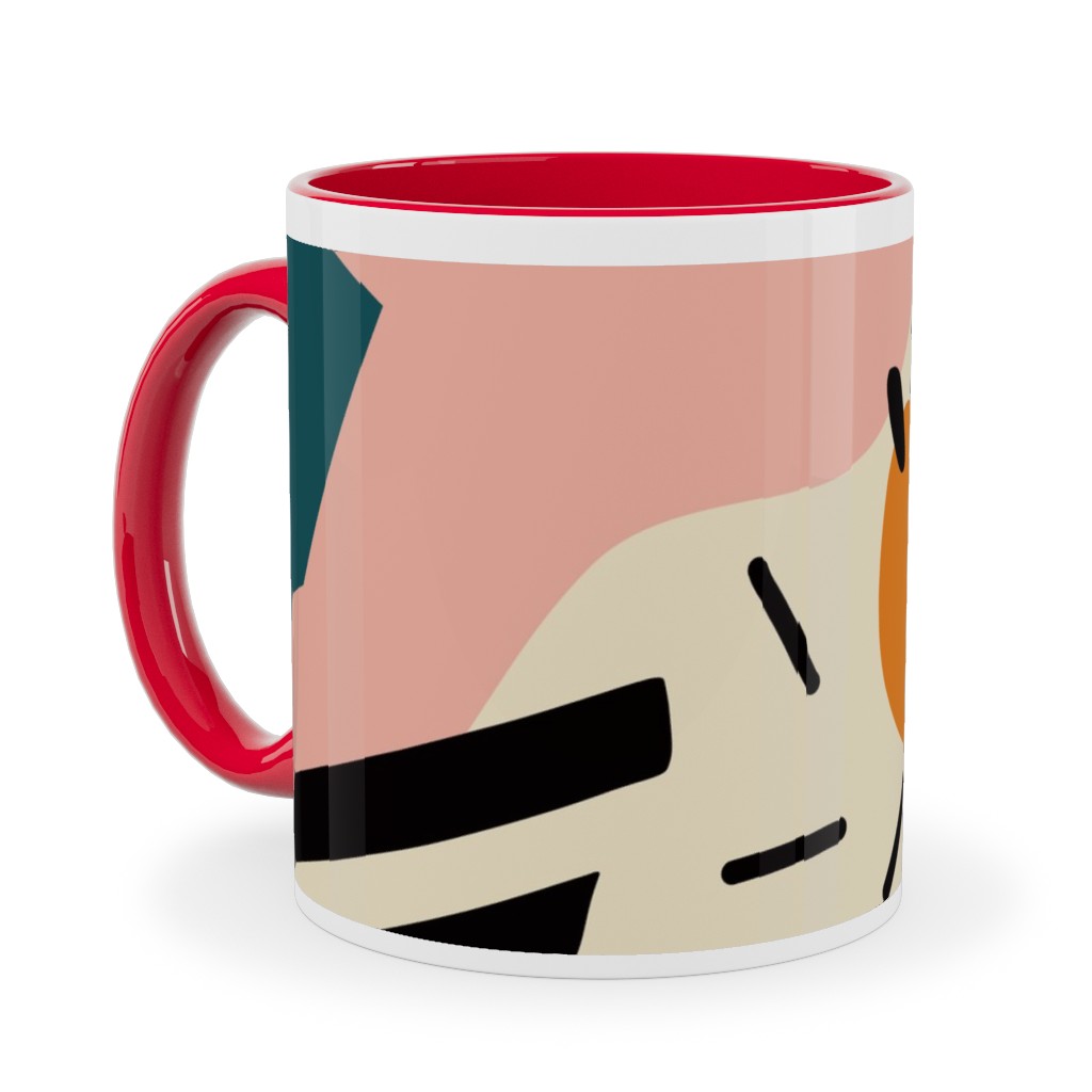 Abstract Flora - Pink and Blue Ceramic Mug, Red, , 11oz, Multicolor