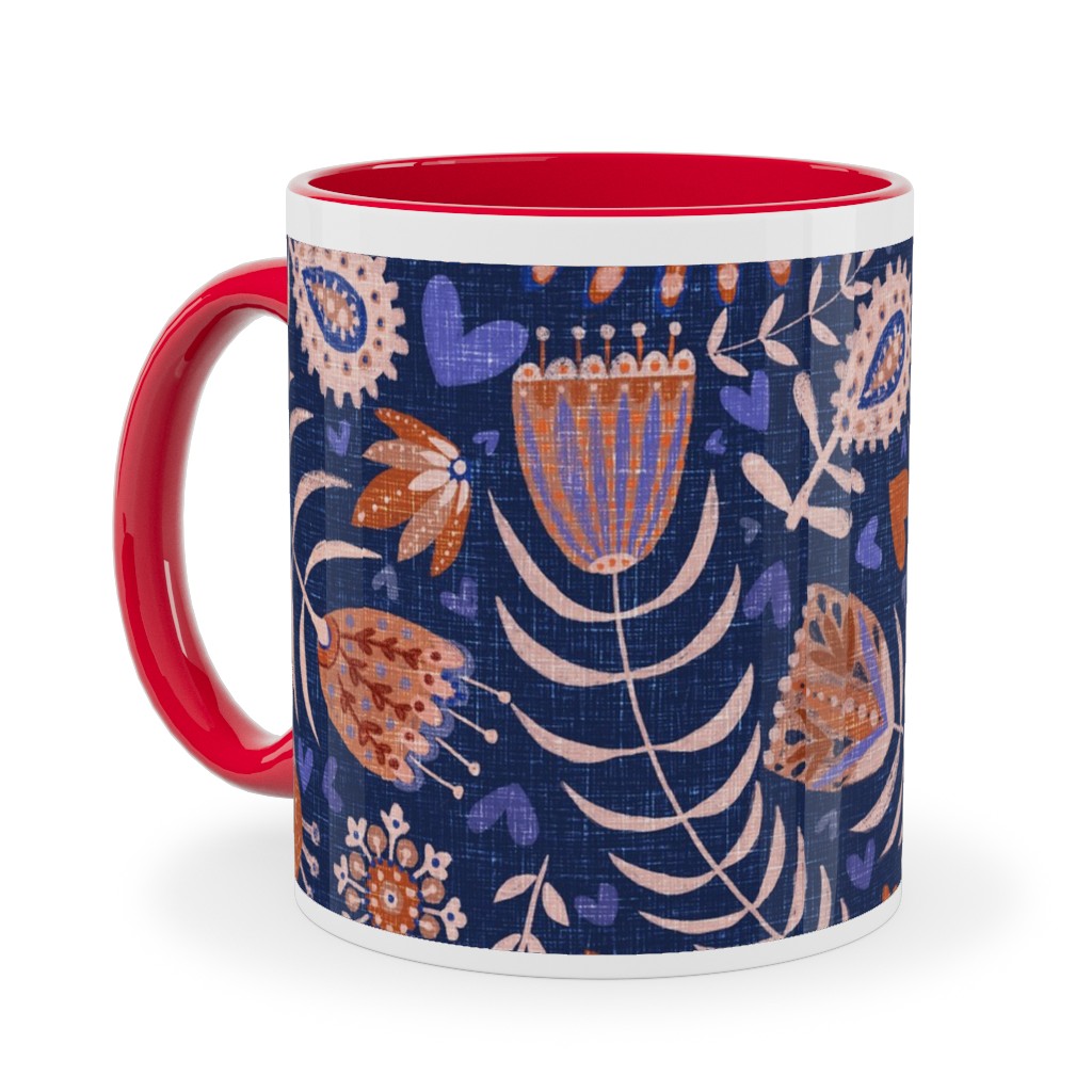 Swedish Folk Art Birds - Blue Ceramic Mug, Red, , 11oz, Blue, True Blue