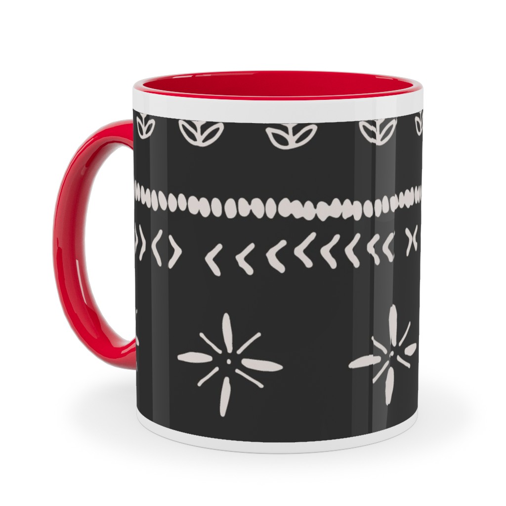 Boho Print Ceramic Mug, Red,  , 11oz, Black