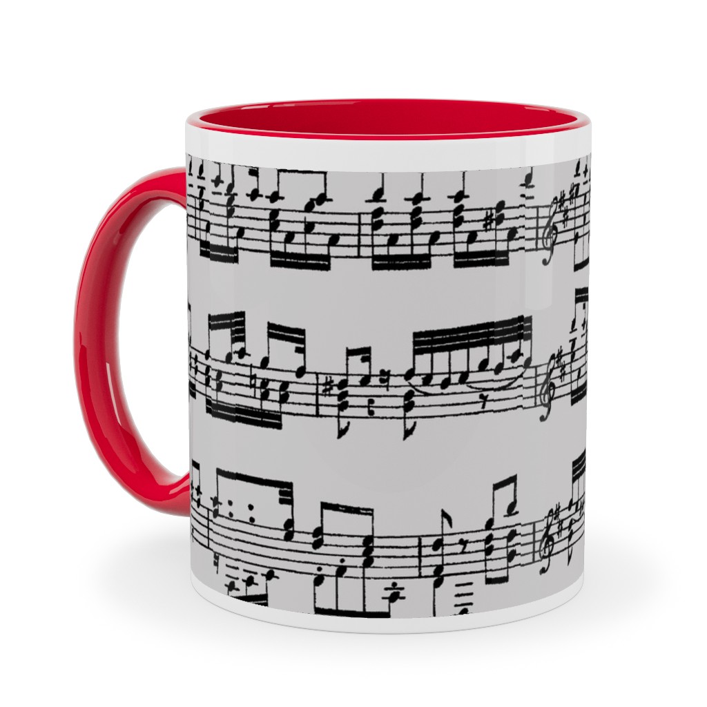 Sheet Music Ceramic Mug, Red,  , 11oz, Gray