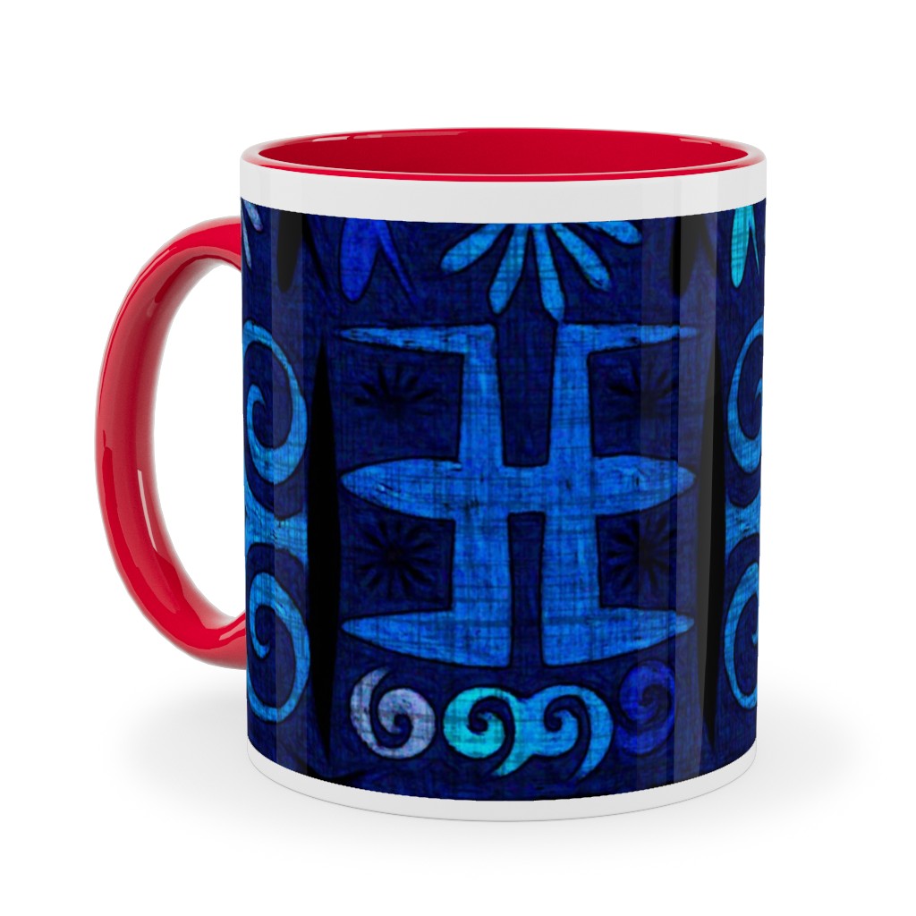 Indigo - Geometric Ceramic Mug, Red,  , 11oz, Blue