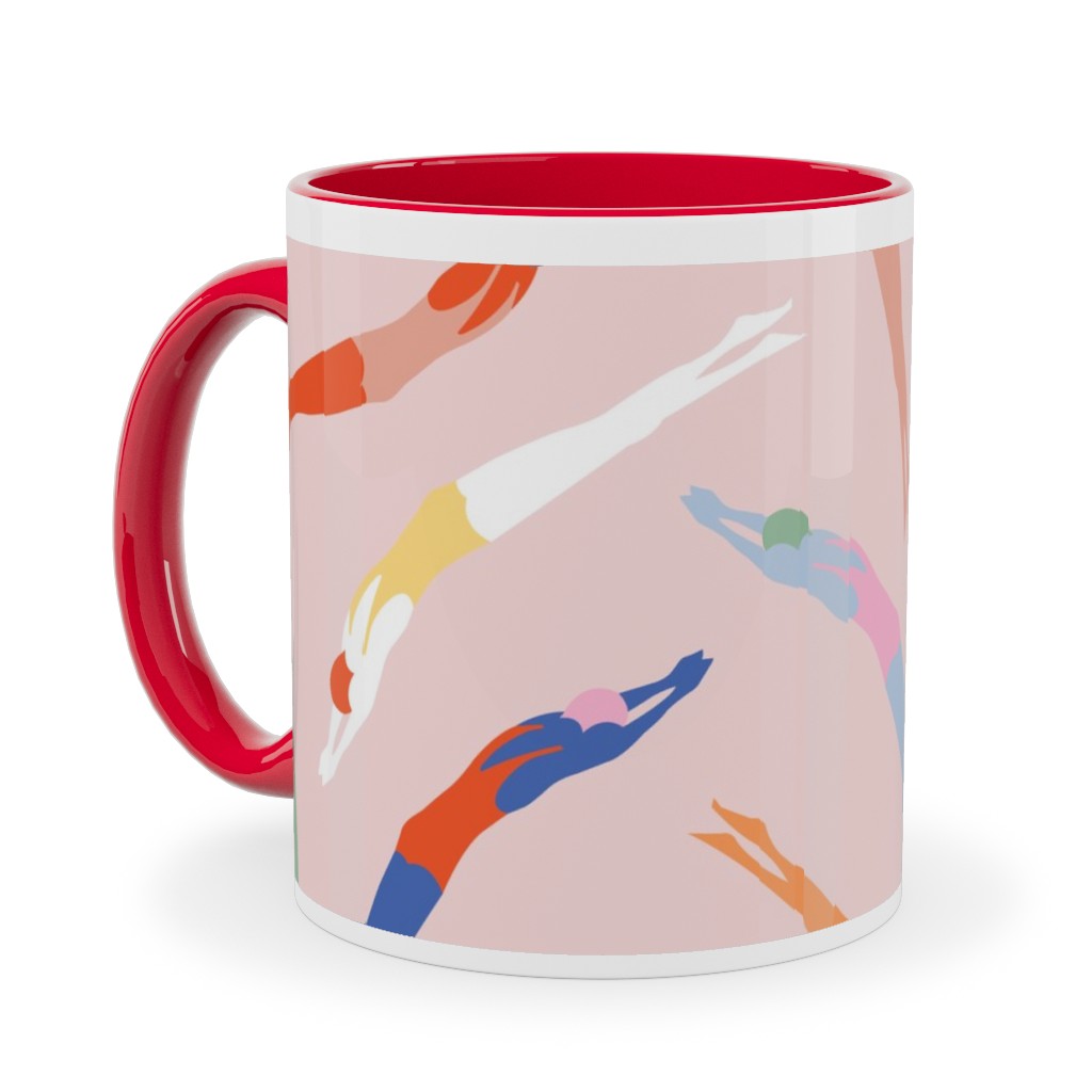 Art Deco Divers - Pink Ceramic Mug, Red,  , 11oz, Pink