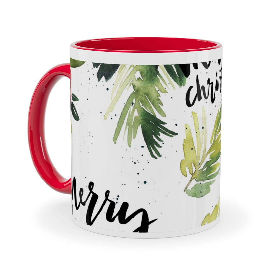 Merry Christmas Red Berry Holly Ceramic Mug, Red,  , 11oz, White