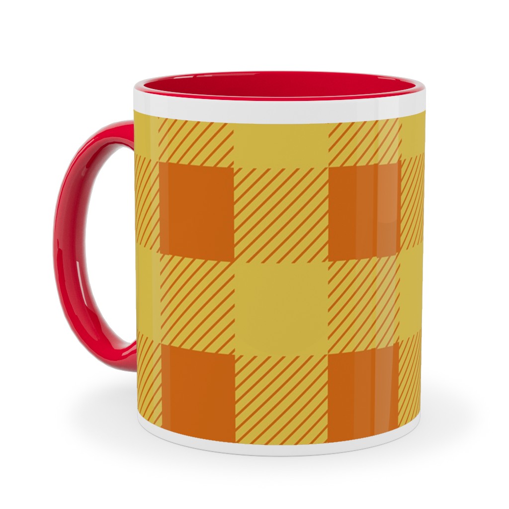 Buffalo Checked Plaid Ceramic Mug, Red,  , 11oz, Yellow