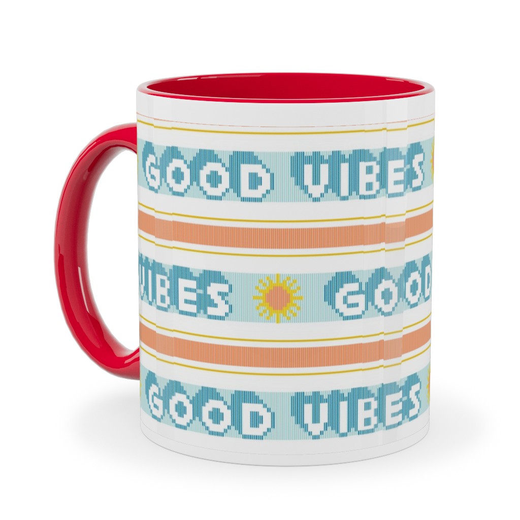 Good Vibes Vintage Typography Ceramic Mug, Red,  , 11oz, Orange