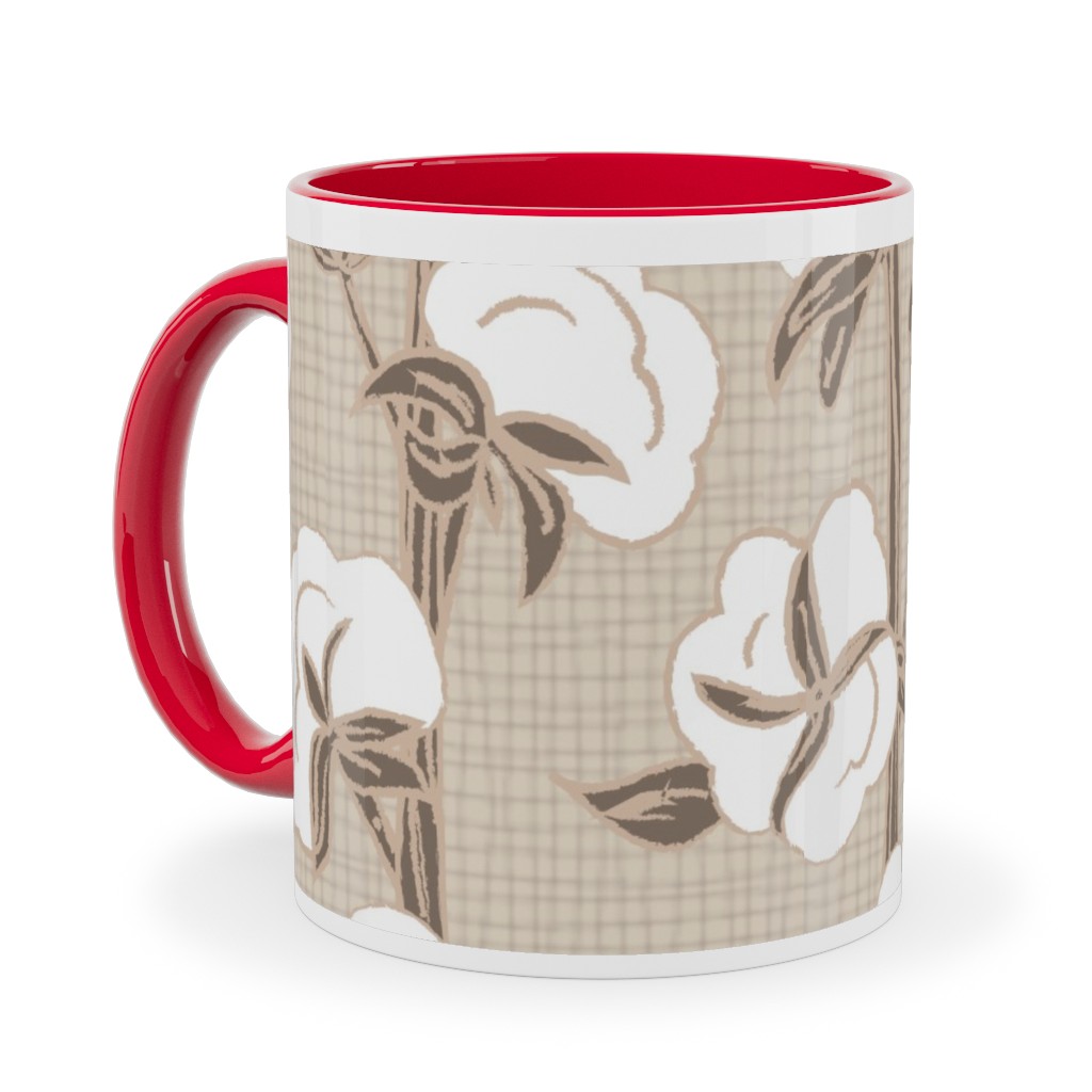 Cotton Stalk Stripe - Brown Ceramic Mug, Red, , 11oz, Beige, Pearl