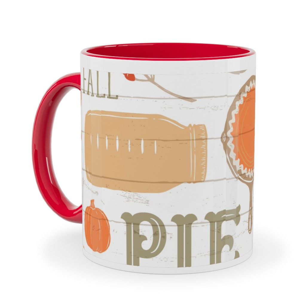 Gather Round & Give Thanks - a Fall Festival of Food, Fun, Family, Friends, and Pie! Ceramic Mug, Red,  , 11oz, Orange