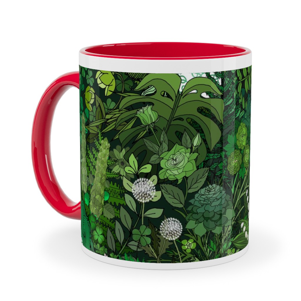 Irish Unicorn in a Green Garden Ceramic Mug, Red, , 11oz, Green, Classic Green