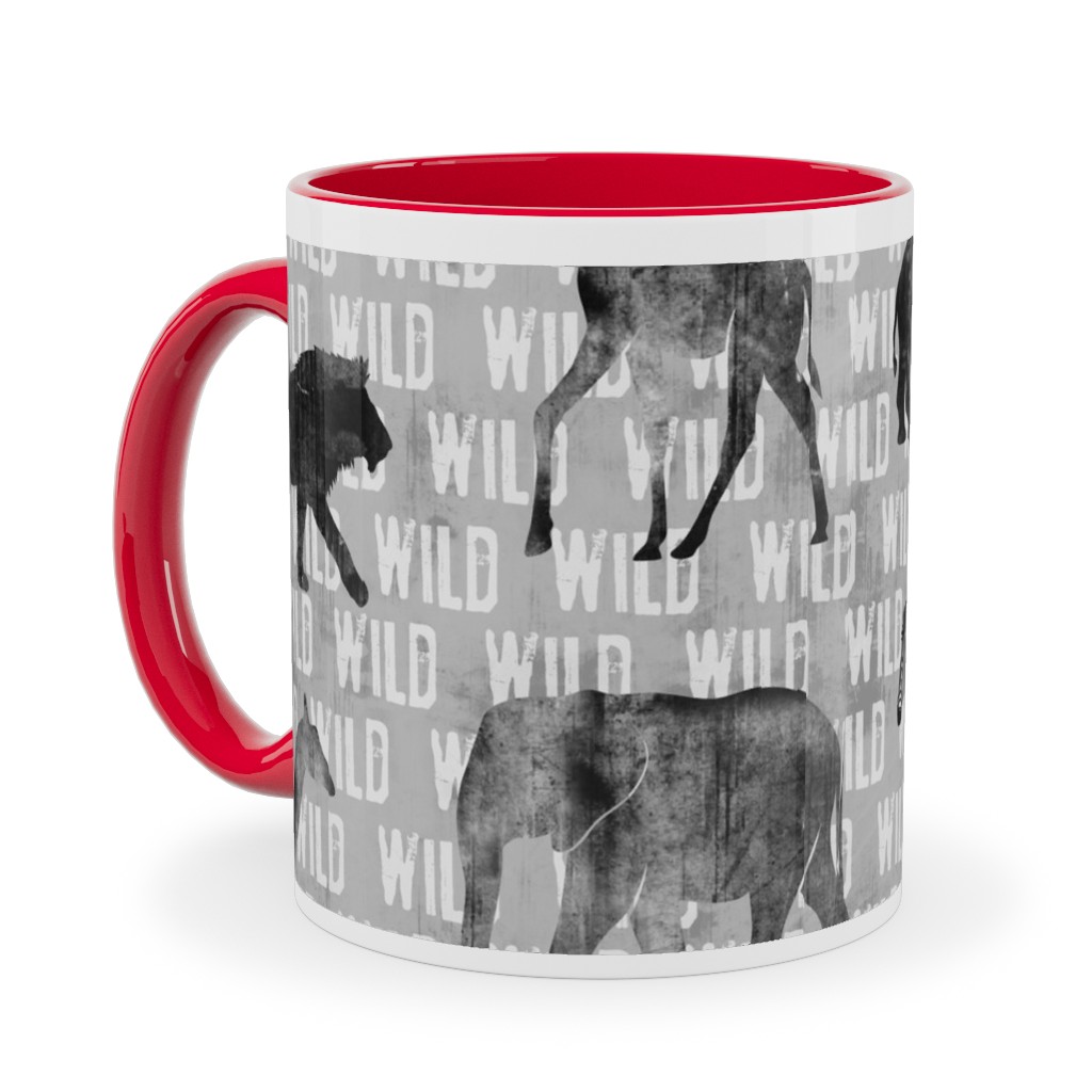Wild Safari Animals - Grey Ceramic Mug, Red,  , 11oz, Gray