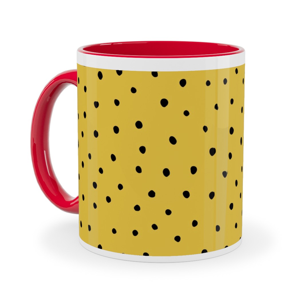 Minimal Dots - Abstract Rain Drops - Black and Yellow Ceramic Mug, Red,  , 11oz, Yellow