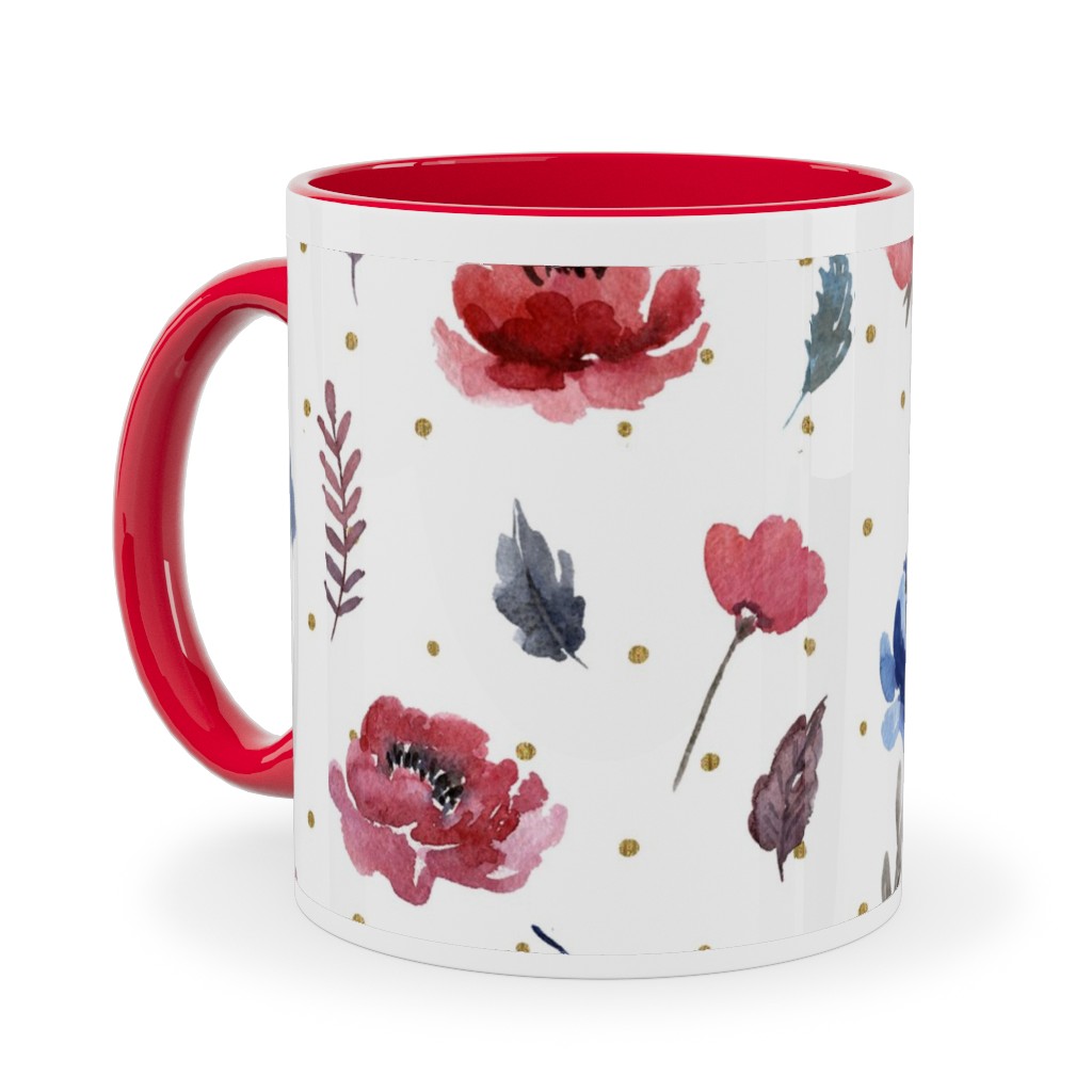 American Glory Flowers With Gold Dots - Multi Ceramic Mug, Red,  , 11oz, Red