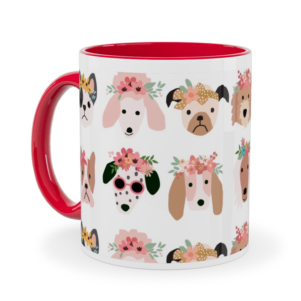 Puppy Dogs With Floral Crowns Ceramic Mug, Red,  , 11oz, Multicolor