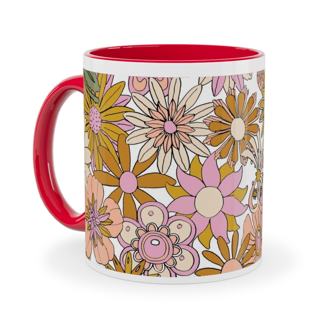Chelsea Vintage Floral Garden - Pink Ceramic Mug, Red, , 11oz, Pink, Bright Pink