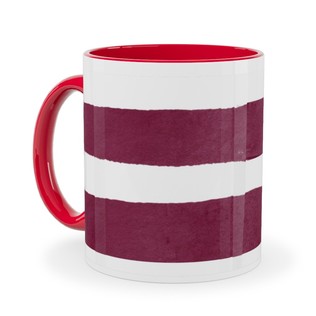 Stripe - Maroon Ceramic Mug, Red,  , 11oz, Red