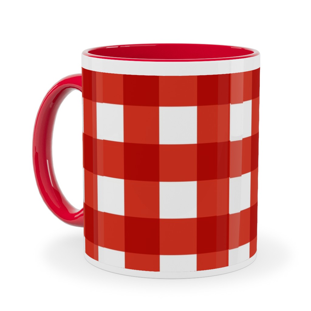 Gingham Plaid Check Ceramic Mug, Red,  , 11oz, Red