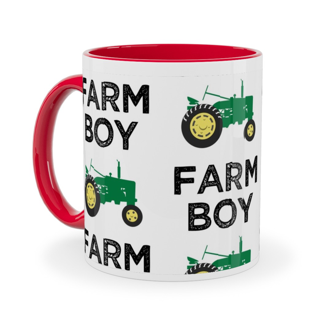 Farm Boy - Tractor Green Ceramic Mug, Red,  , 11oz, Green