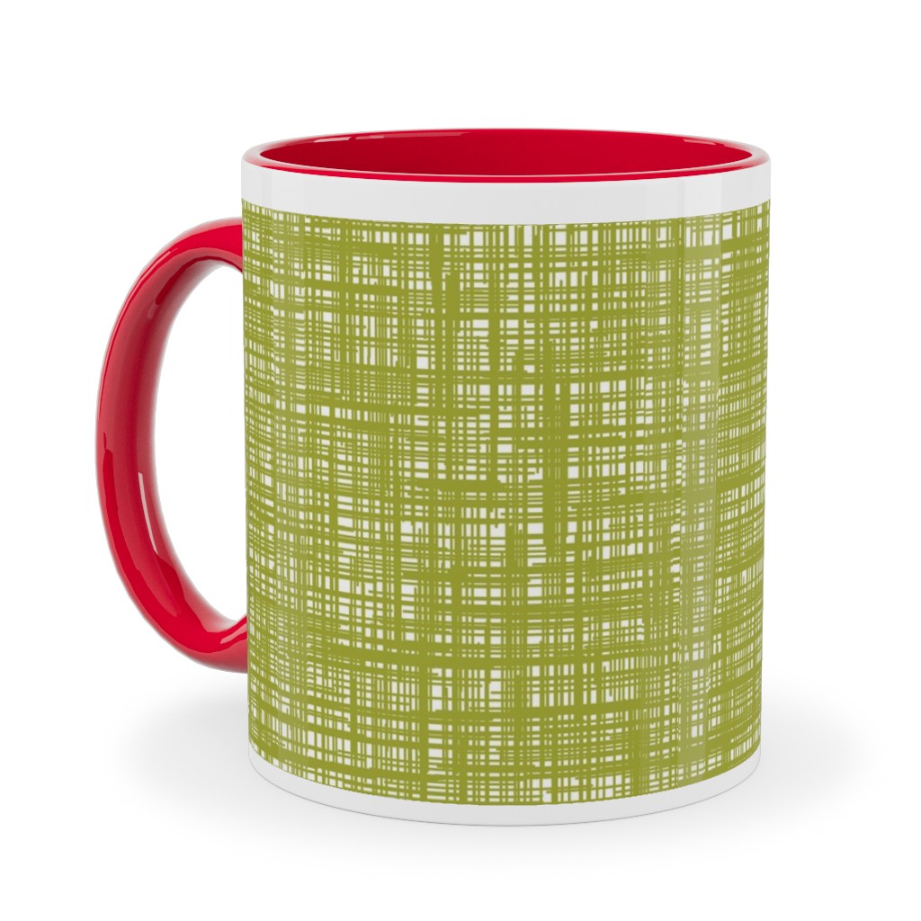 Linen Hatch Texture - Green Ceramic Mug, Red,  , 11oz, Green