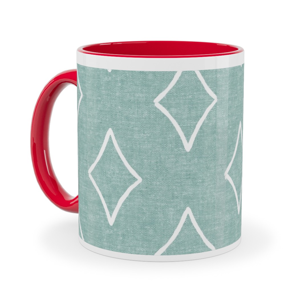 Diamonds Coordinate Woven - Mint Ceramic Mug, Red, , 11oz, Green, Classic Green