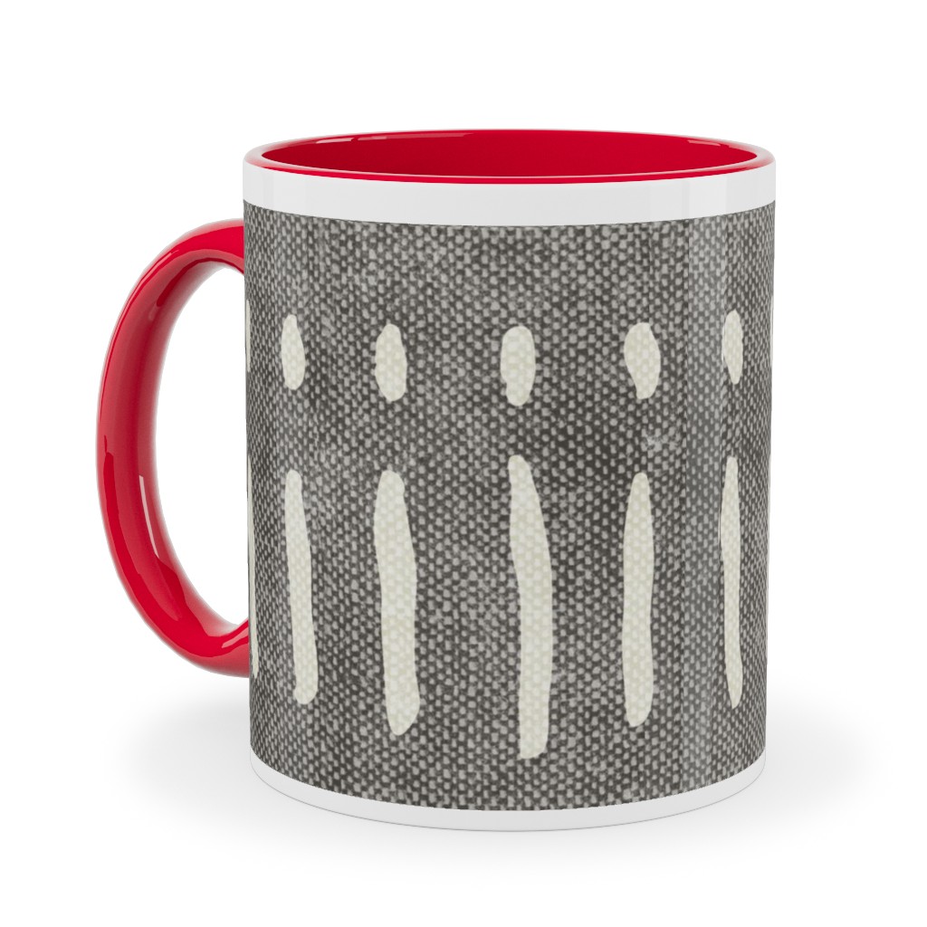 Dash Dot Stripes Ceramic Mug, Red, , 11oz, Gray, Warm Gray