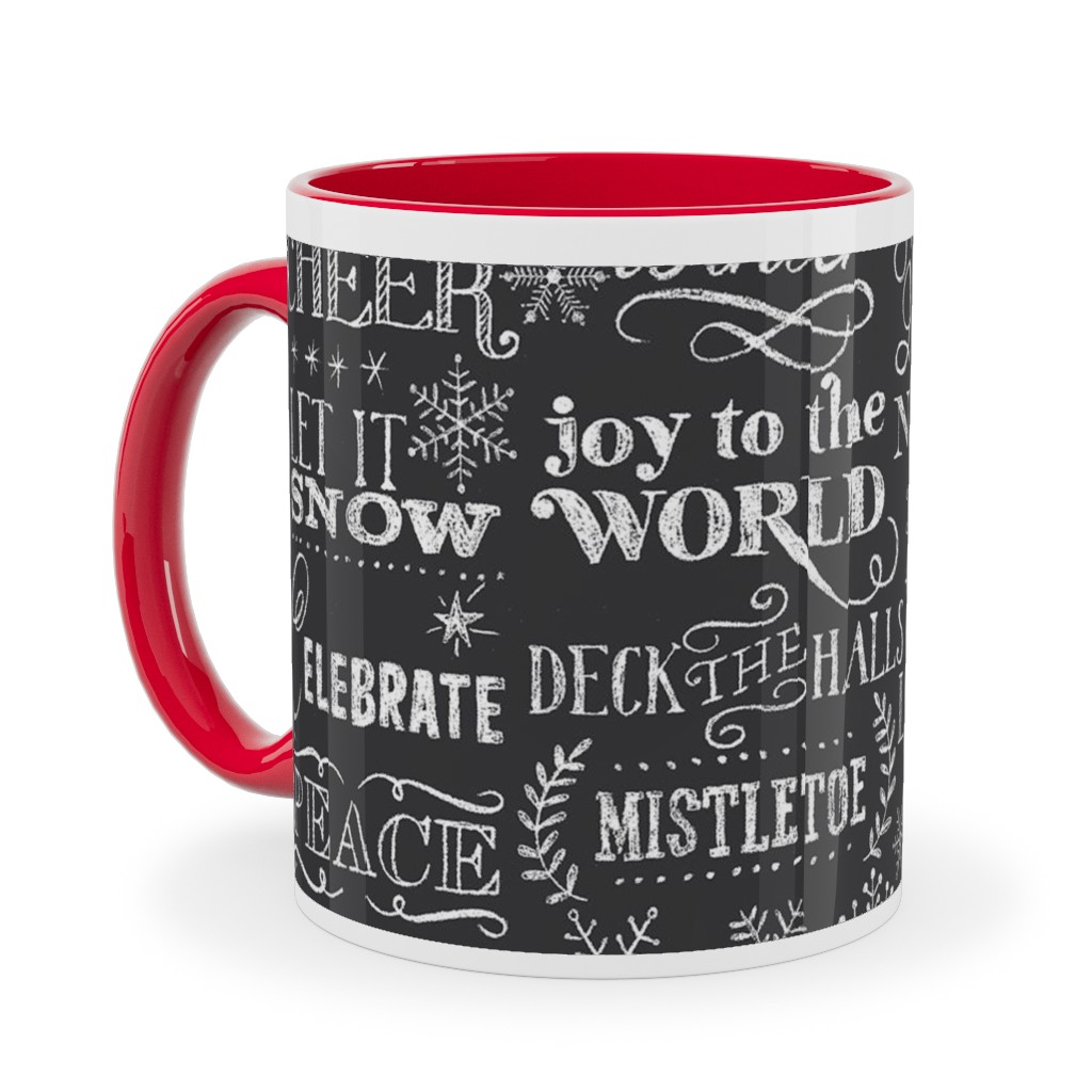 Christmas Sayings in Chalk Ceramic Mug, Red,  , 11oz, Gray