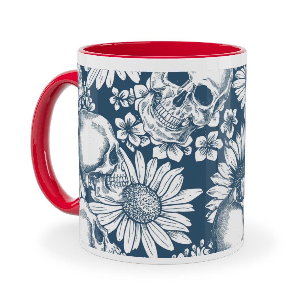 Floral Skull - Blue Ceramic Mug, Red, , 11oz, Blue, True Blue
