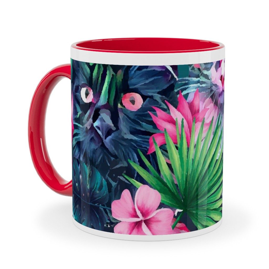 Summer Floral Cats - Multi Ceramic Mug, Red, , 11oz, Multicolor