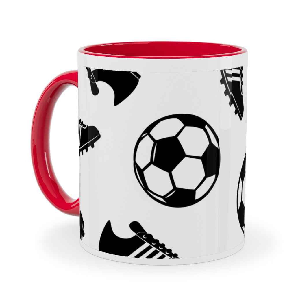 Soccer Balls and Cleats Ceramic Mug, Red, , 11oz, White, White