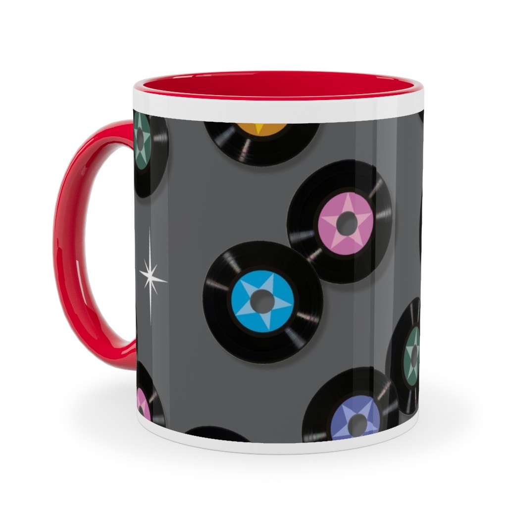 Pop Star Vintage Vinyl Records Ceramic Mug, Red,  , 11oz, Gray