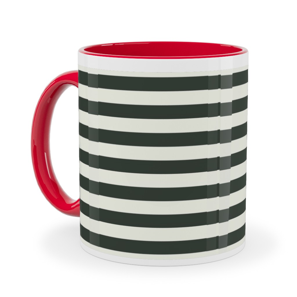 Stripe - Black and Cream Ceramic Mug, Red,  , 11oz, Black